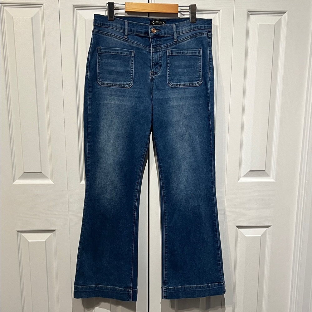 Nanette Lepore High Rise Bell Bottom Mid Wash Blue Jeans Size 12